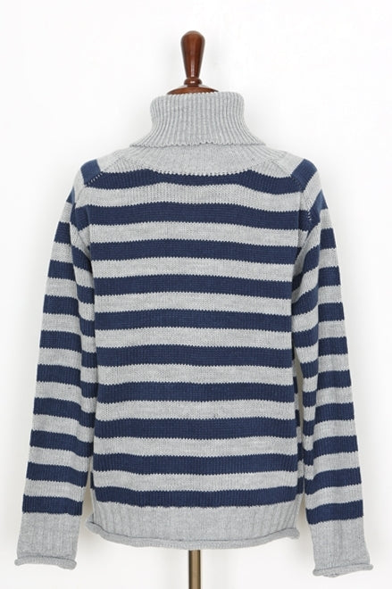 Navy Blue Striped Patterned Turtleneck Sweaters