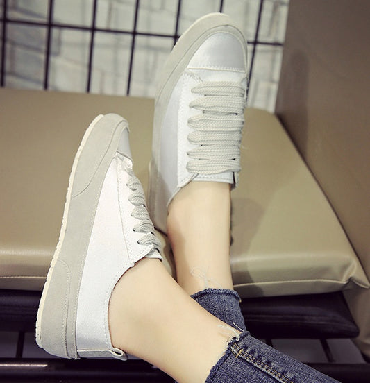 White Metallic Toe Drawstring Sneakers Shoes