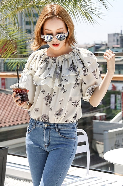 Romantic Floral Off Shoulder Blouses Tops