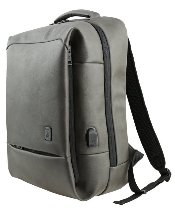 Grey USB PORT Rechargeable Faux Leather Backpacks