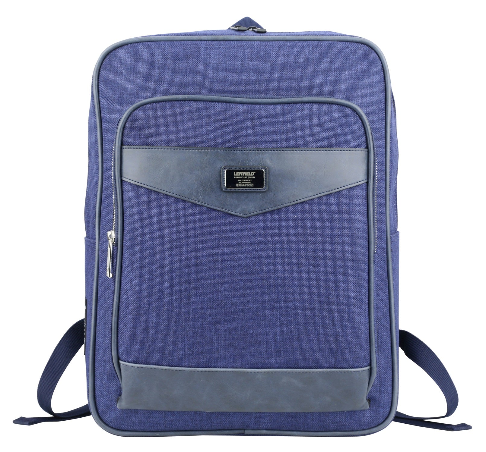 Navy Blue Canvas Faux Leather Paneled School Backpacks