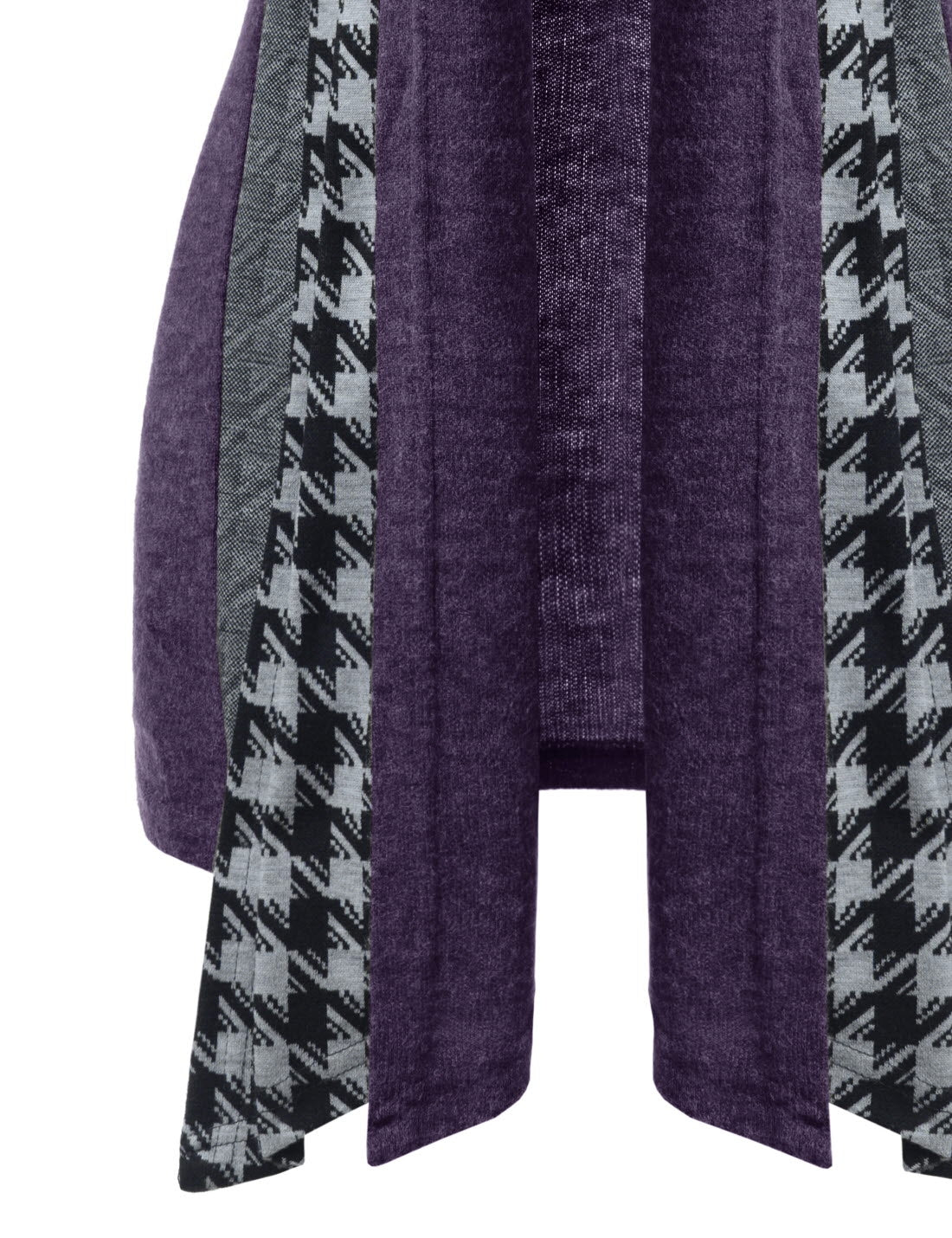 Purple Houndstooth Shawl Collar Knitted Open Cardigans