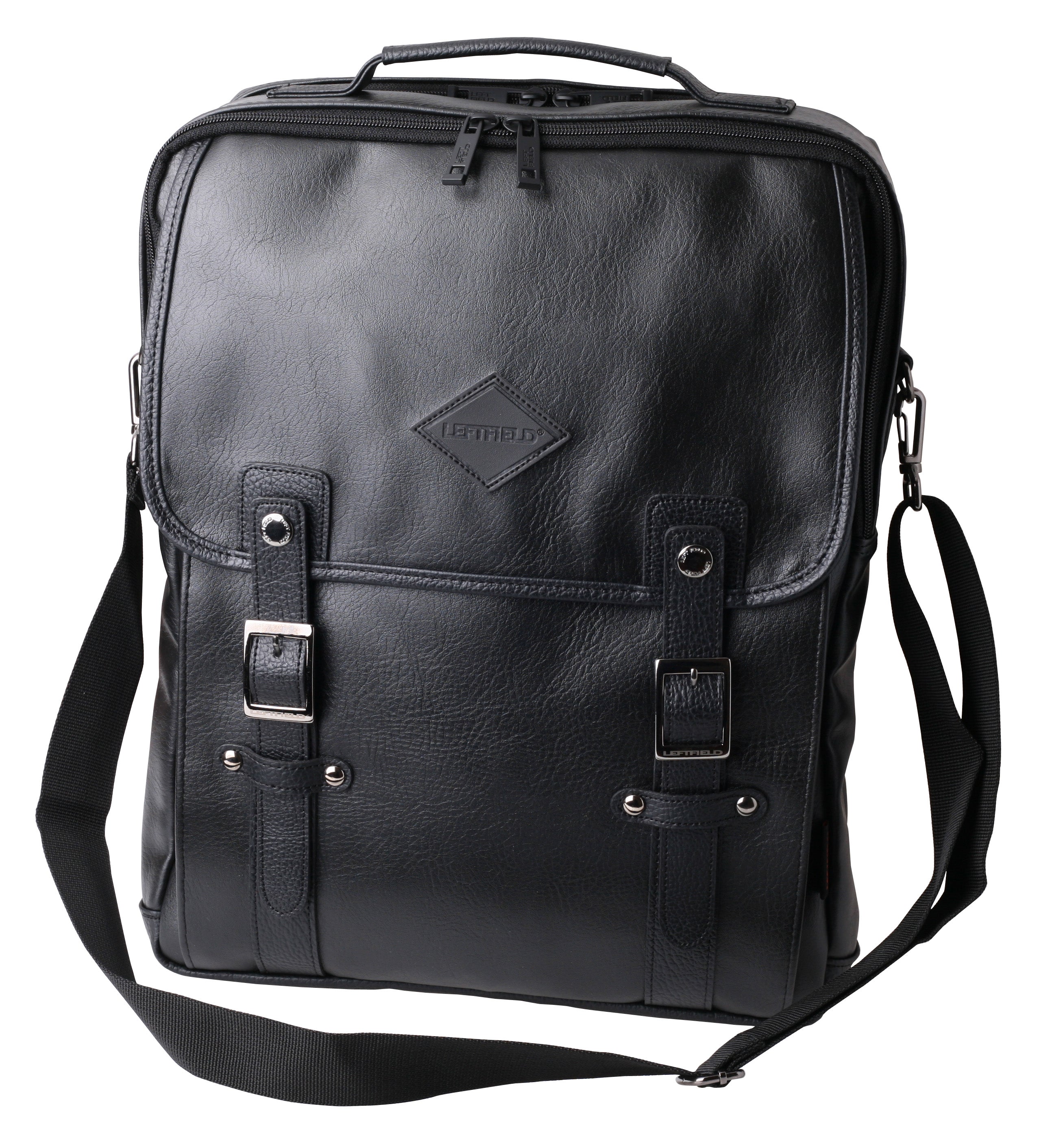 Black Faux Leather Satchel Backpacks