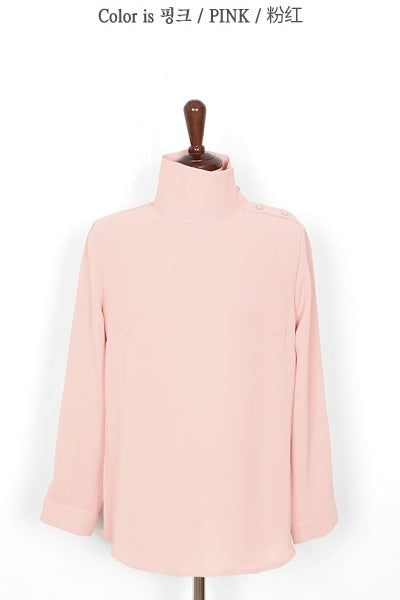 Pink Elegance Mockneck Long Sleeved Blouses