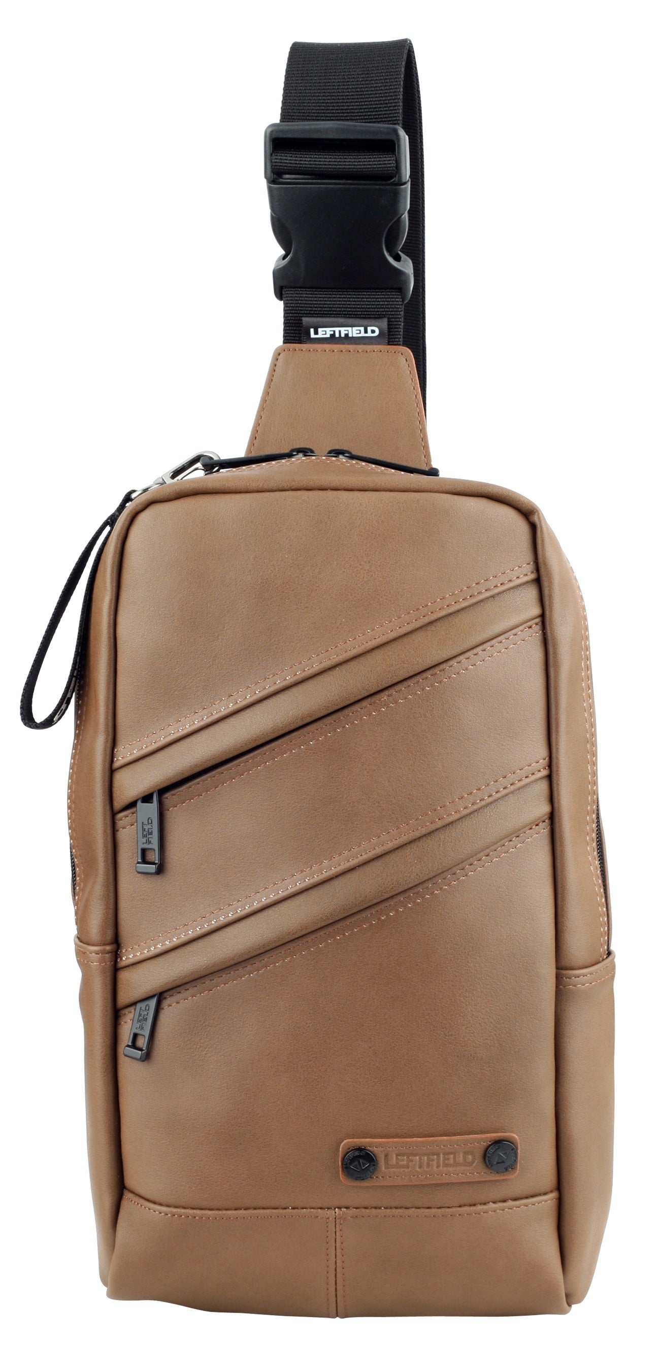 Tan Brown Faux Leather Sling Messenger Bags Backpacks