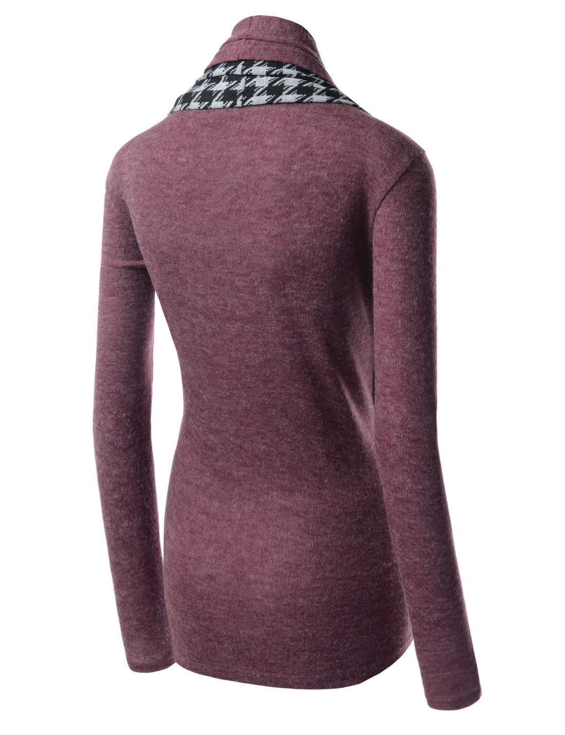 Burgundy Red Houndstooth Shawl Collar Knitted Open Cardigans