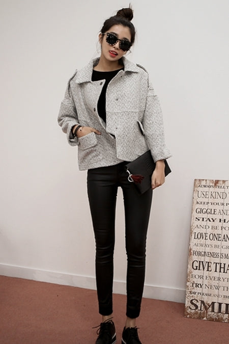 Gray Herringbone Designer Cropped Jackets Coats