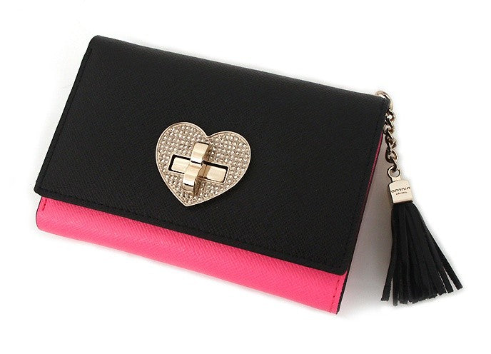 Pink Heart Contrast Leather Wallets