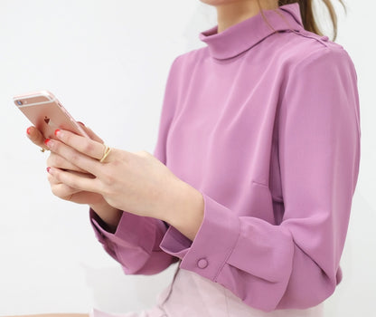 Purple Elegance Mockneck Long Sleeved Blouses