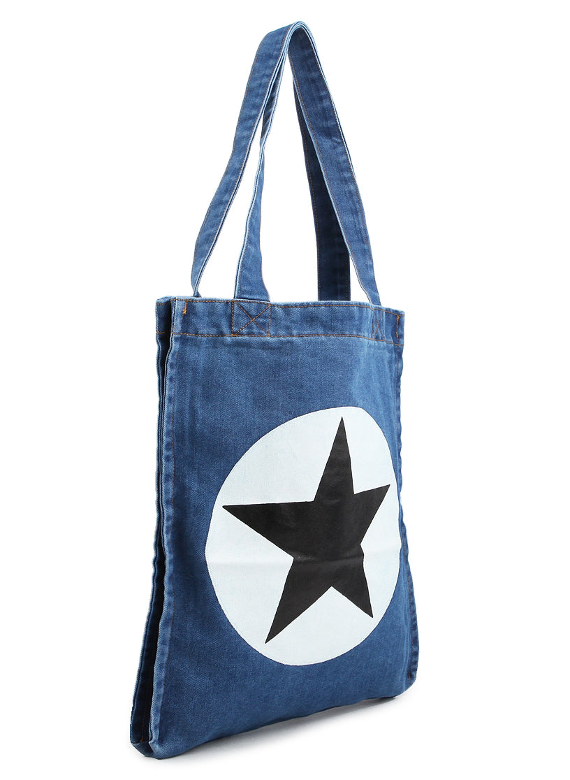 Blue Star Graphic Denim Jean Totes Shoulder Bags