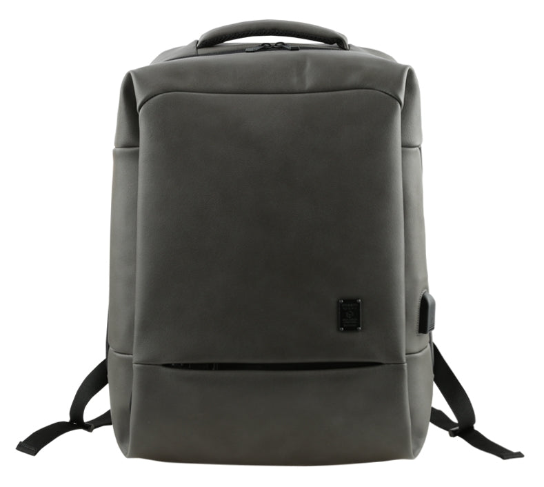 Grey USB PORT Rechargeable Faux Leather Backpacks