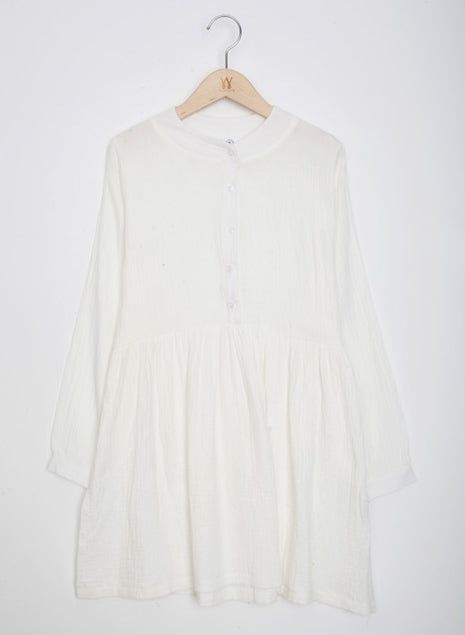 White Girlish Button-down Mandarin Collar Flared Dresses