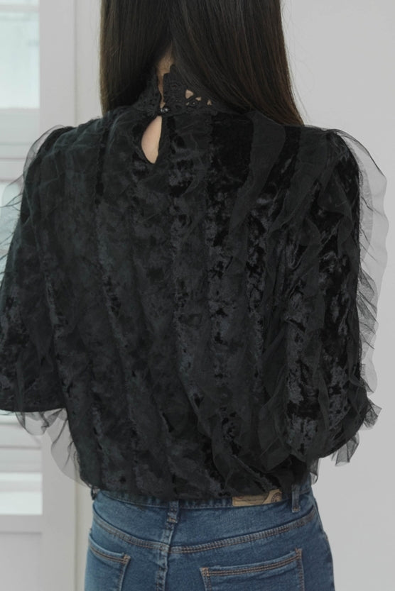 Black Lace Velvet Combi Blouses