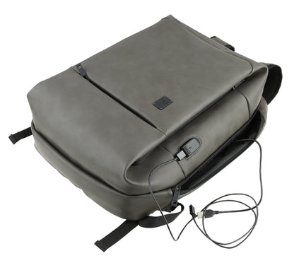 Grey USB PORT Rechargeable Faux Leather Backpacks