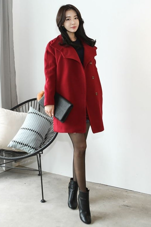 Red Casual Boa Fur Lining Coats