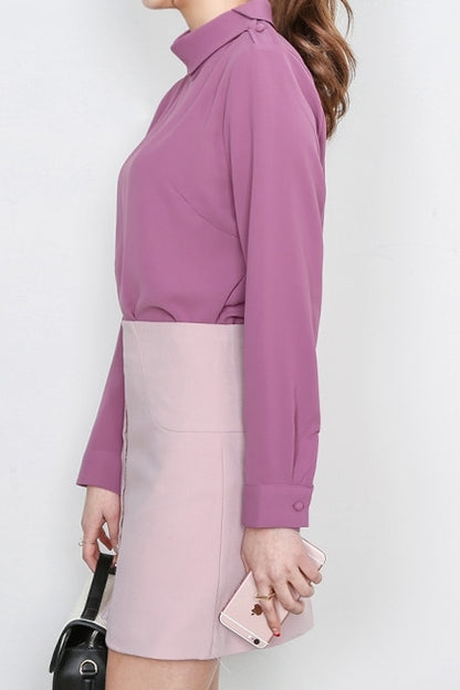 Purple Elegance Mockneck Long Sleeved Blouses