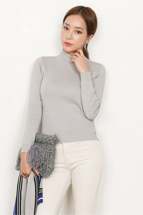 Gray Shawl Turtleneck Knitted Sweaters