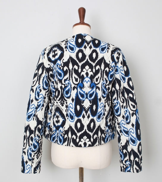 Blue Ethnic Quilted Bomber Jackets