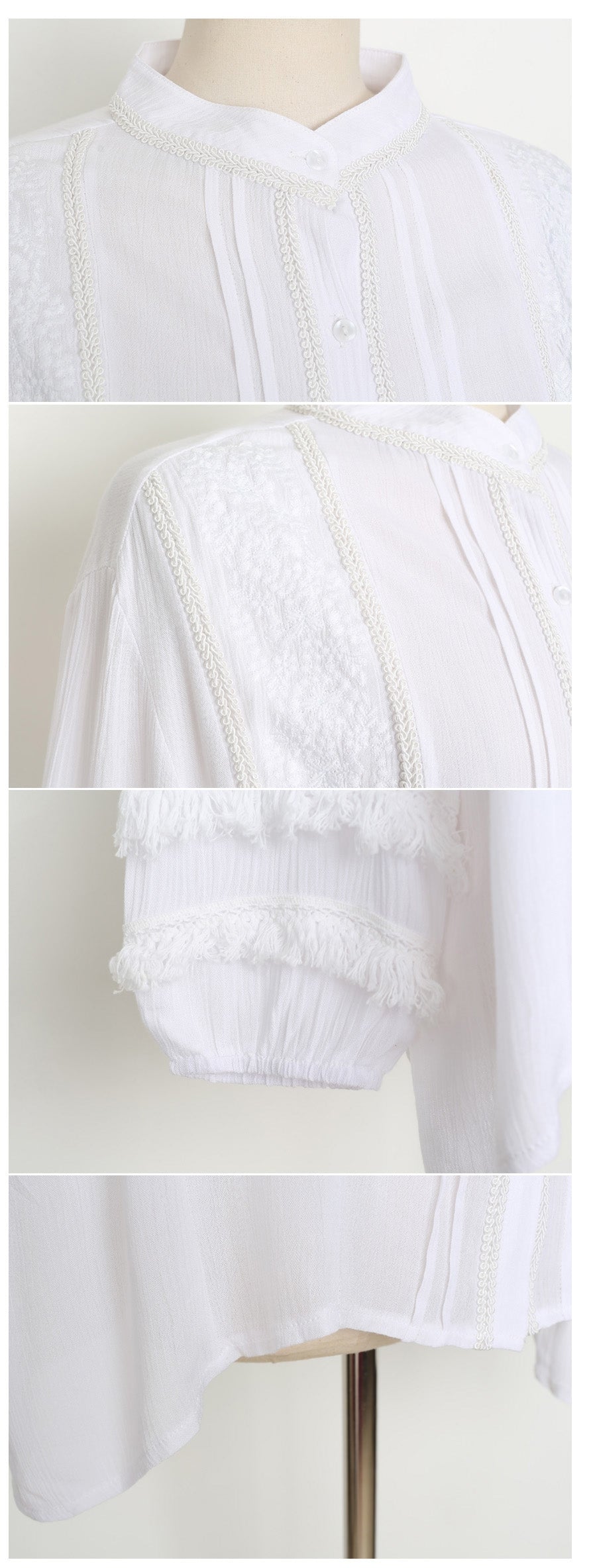 White Elegant Fringed Blouses Woven Sheer Tops