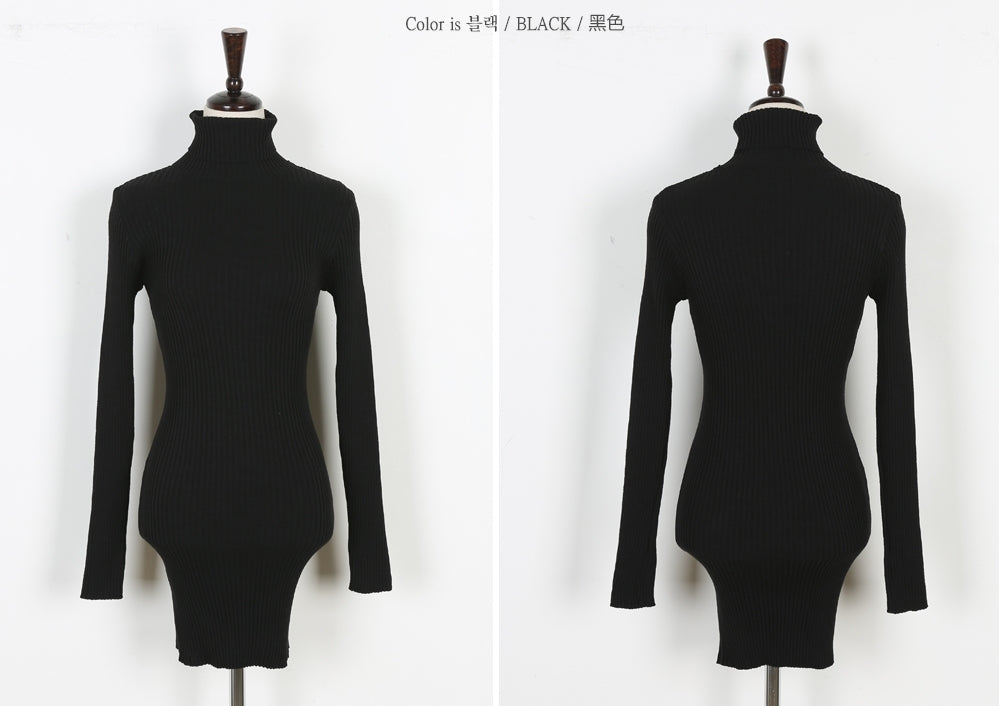 Black Turtleneck Knitted Bodycon Sweater Dresses