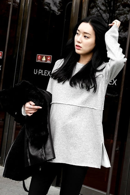 Gray Basic Cozy Vintage Long Sleeved Tees