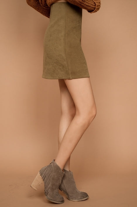 Beige Synthetic Suede Mini Skirts