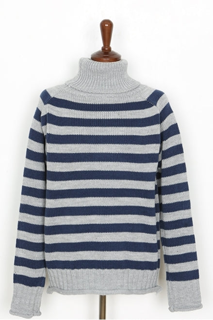 Navy Blue Striped Patterned Turtleneck Sweaters