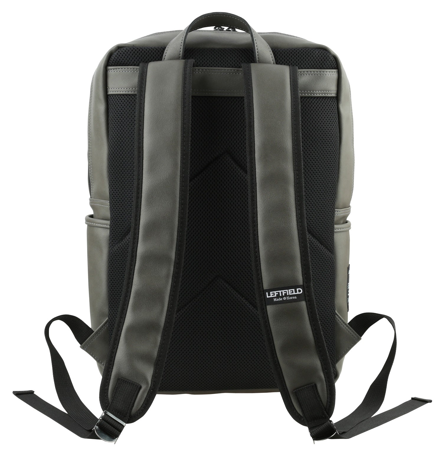 Gray Vertical Line Zipper Faux Leather Backpacks