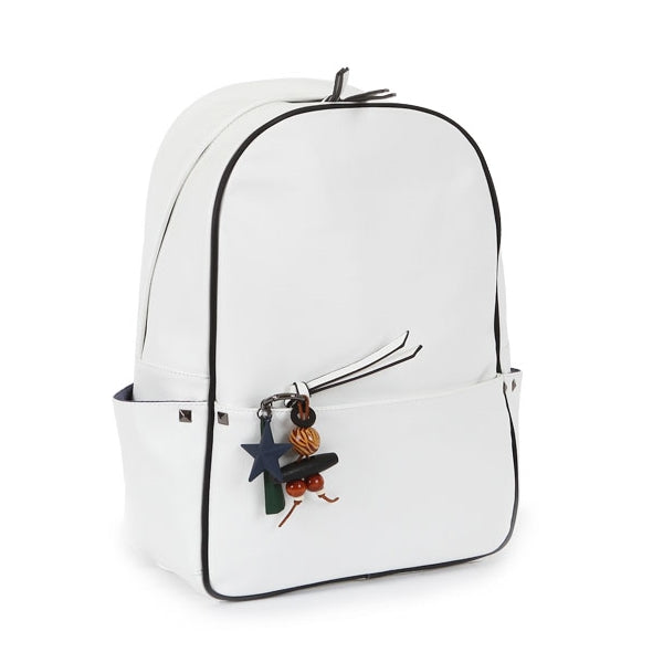 White Cute Wood Carving Charm Faux Leather School Backpacks