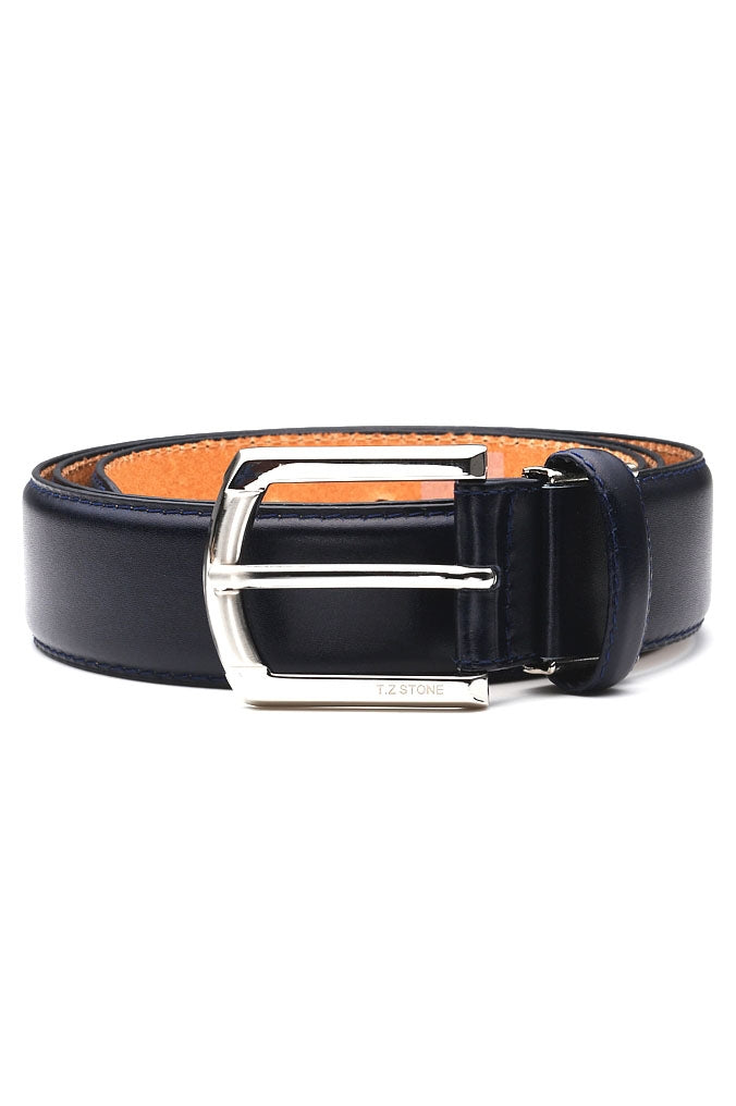 Navy Blue Classic Soft Genuine Italy Calf Leather Belts