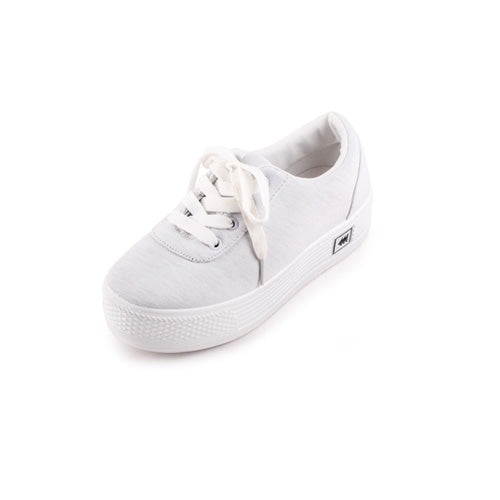 White Marled Lace-up Flatform Sneakers Shoes