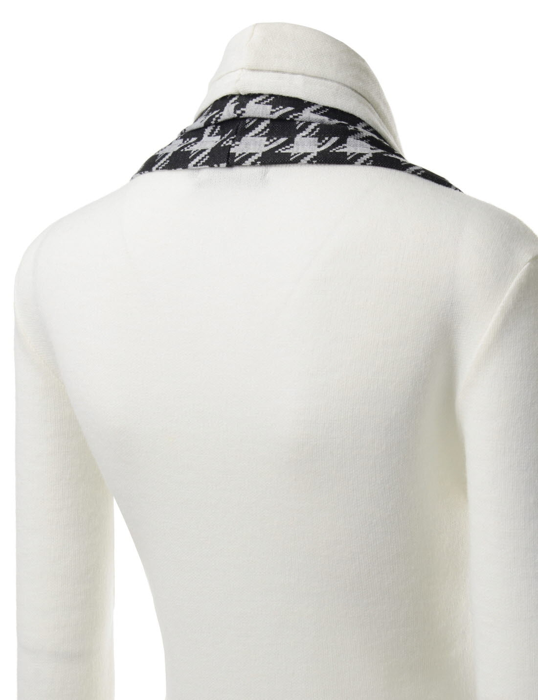 White Houndstooth Shawl Collar Knitted Open Cardigans