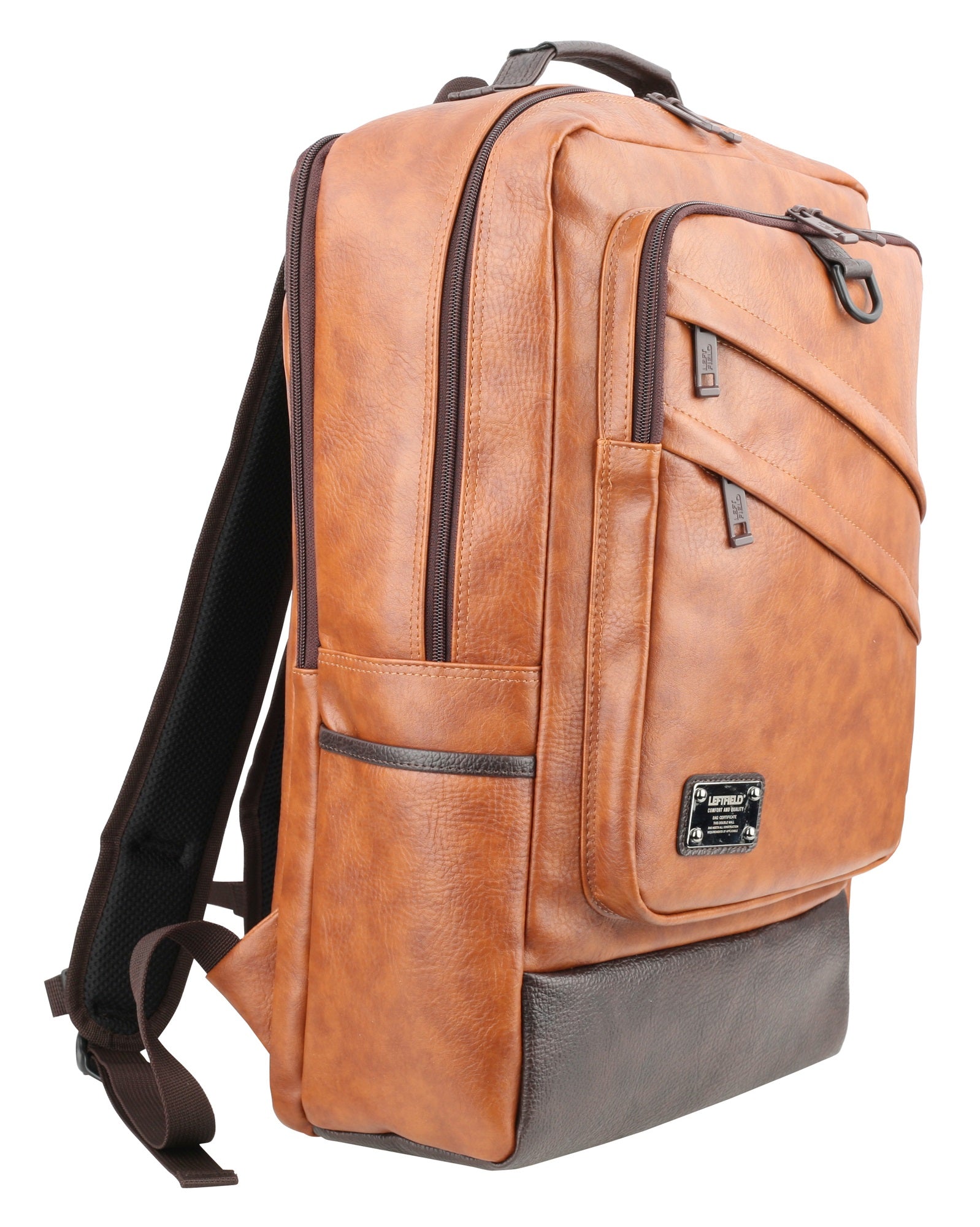 Tan Casual Faux Leather Laptop Backpacks