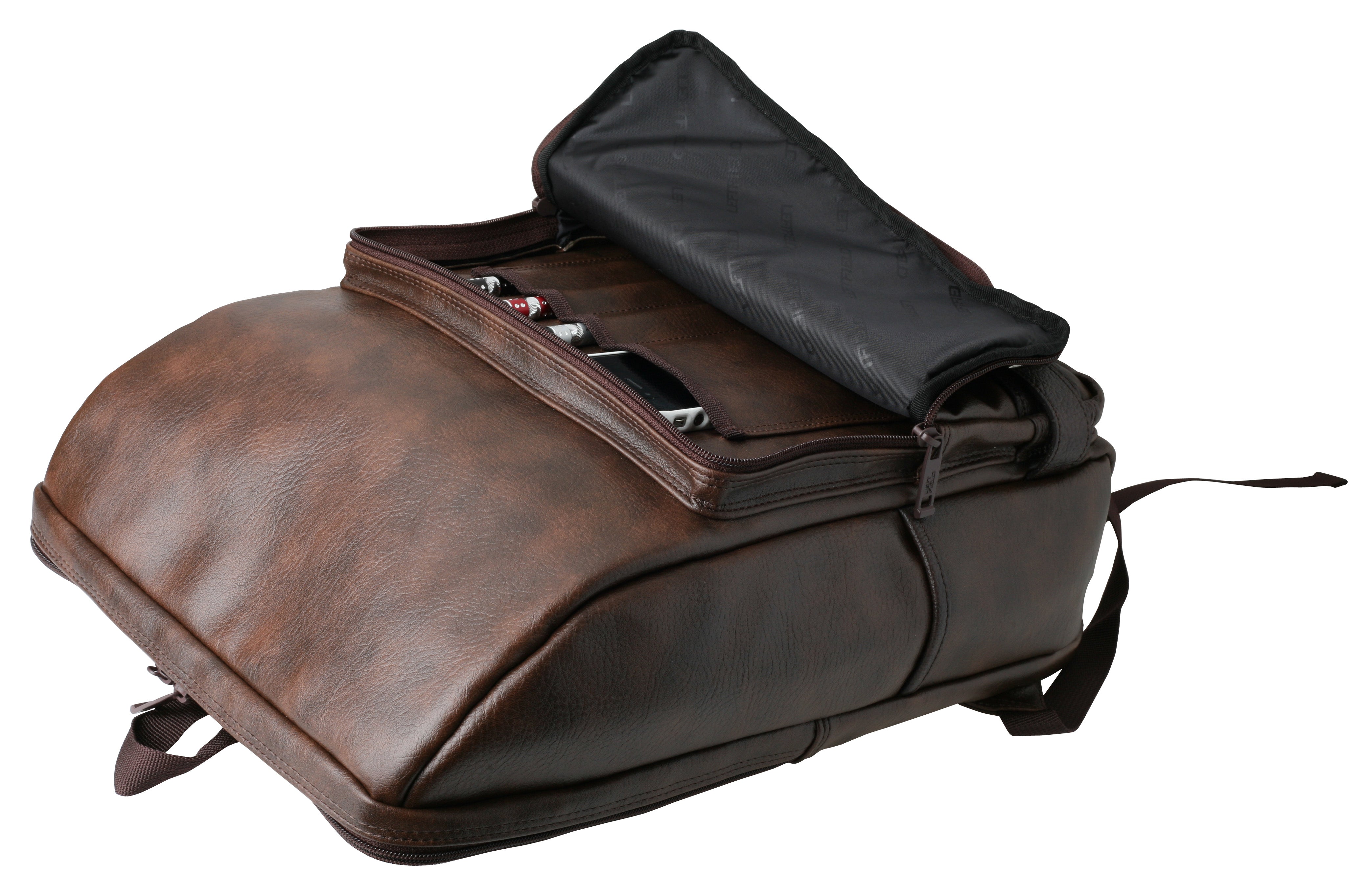Dark Brown Synthetic Leather Casual Laptop Backpacks