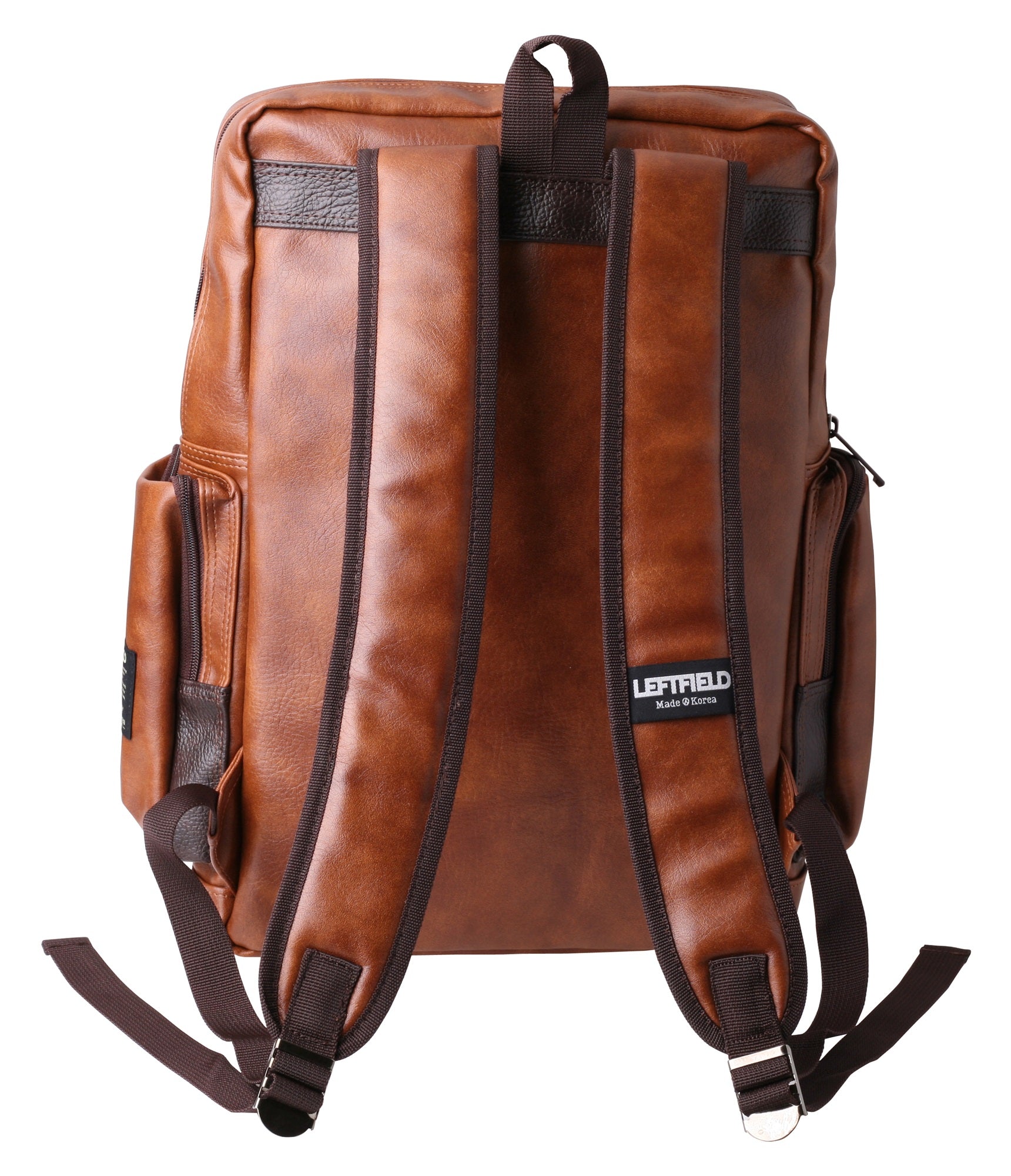 Brown Faux Leather School Backpacks