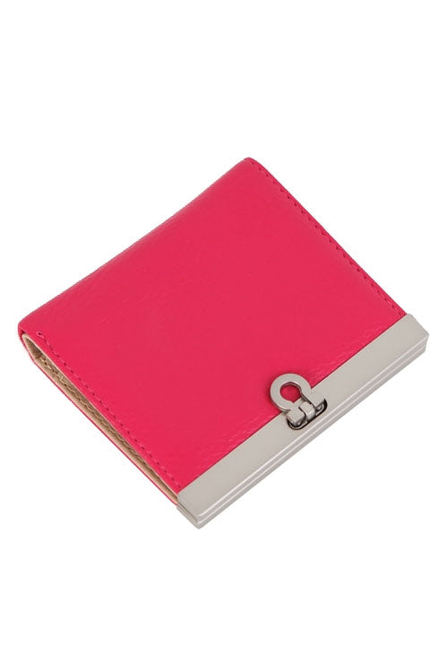Bright Pink Genuine Cowhide Saffiano Leather Bifold Wallets