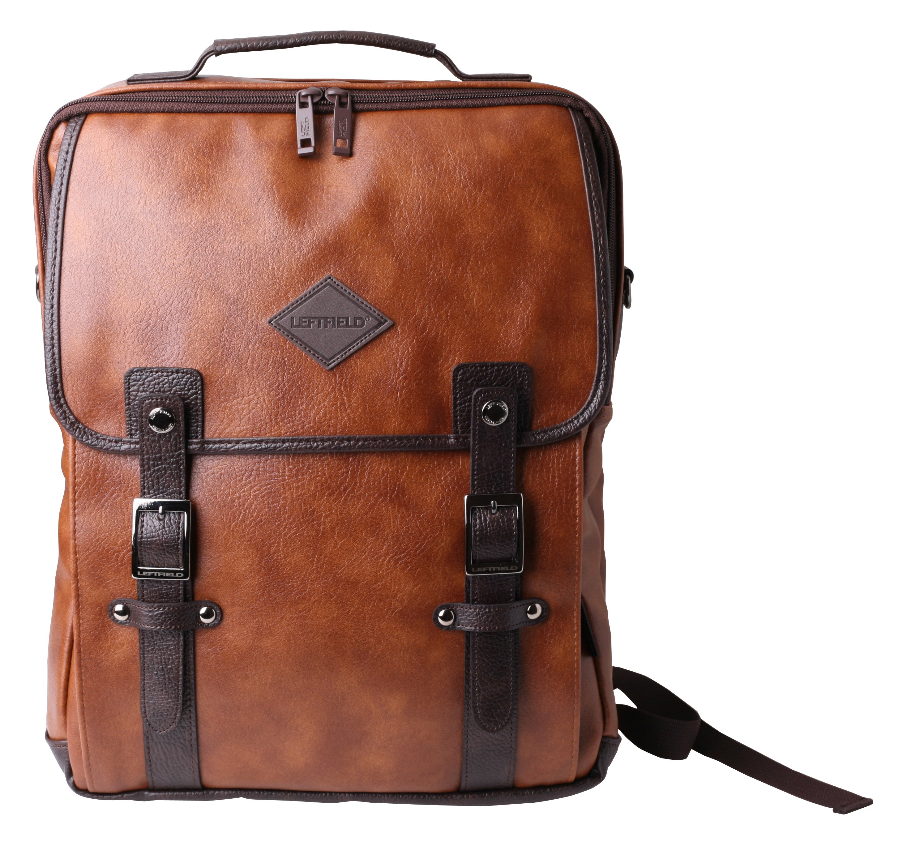 Brown Faux Leather Satchel Backpacks