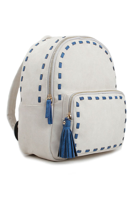 Beige Stitch Tassel Mini Backpacks