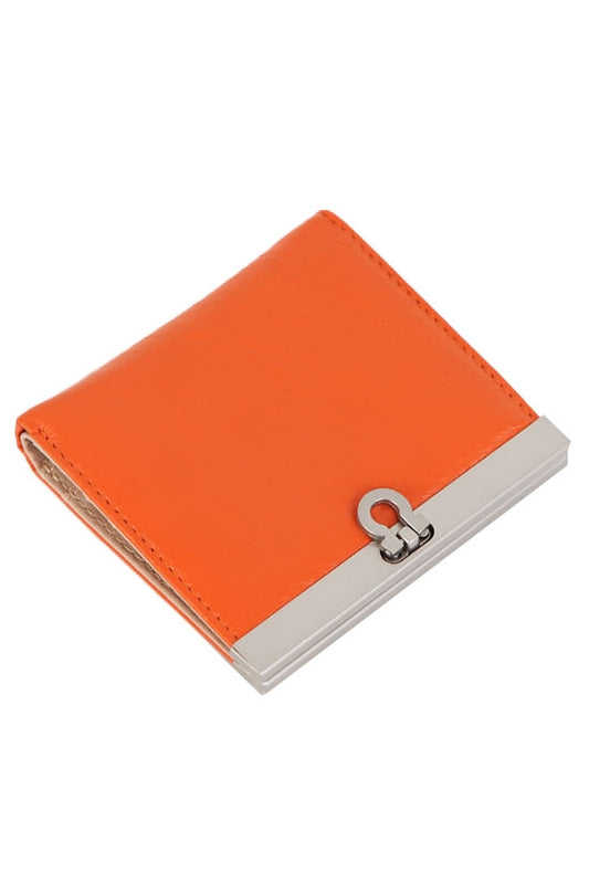 Orange Genuine Cowhide Saffiano Leather Bifold Wallets
