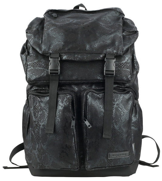 Black Snakeskin Patterned Synthetic Leather Backpacks Rucksacks