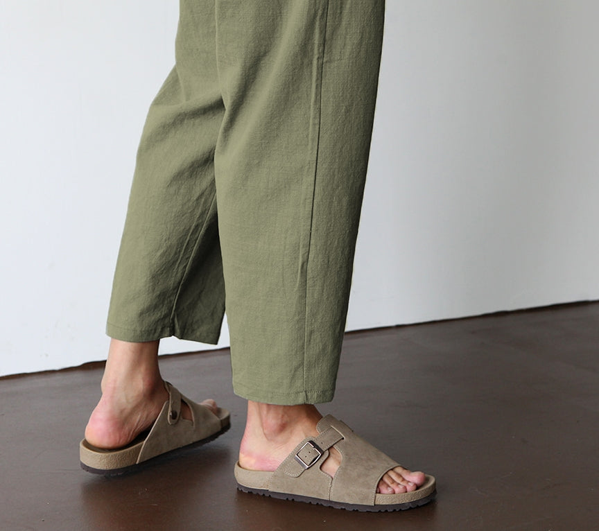 Cropped Linen Wide Pants Korean Mens Fashion Summer Season Casual