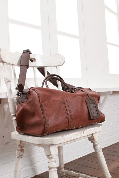 Tan Vintage Synthetic Leather Duffle Gym Bags Korean Mens Womens Fashion