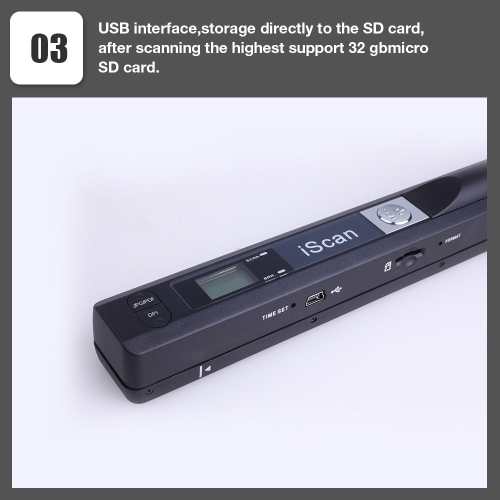 iScan Mini Portable Scanner 900DPI LCD Display JPG/PDF Format Document Image